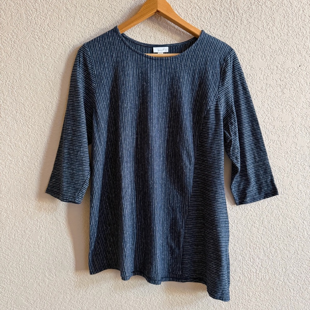 Purejill J.Jill Tunic Top‎ Petite XL Blue Stripe Asymmetric Hemp Organic Cotton